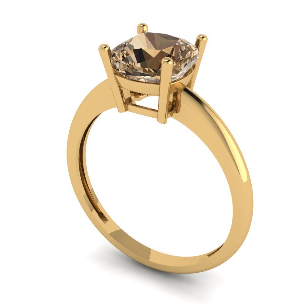 2 cttw Zirconia Simulated Champagne Diamond Solitaire  Engagement Ring - Solid Gold (VVS1, Cushion Cut,7mm)