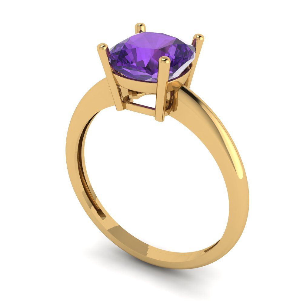 2 cttw Natural Amethyst Solitaire  Engagement Ring - Solid Gold (Cushion Cut,7mm)