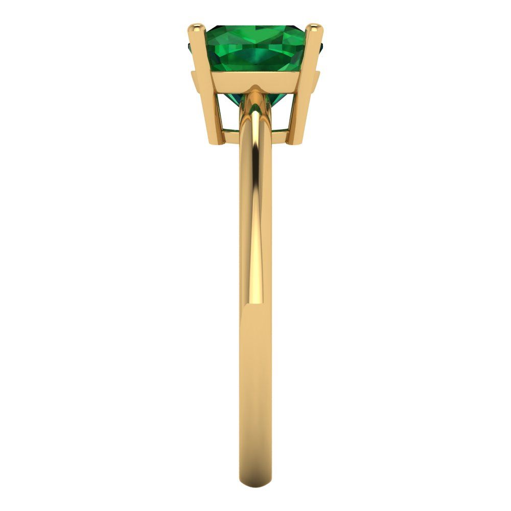 2 cttw Simulated Emerald Solitaire  Engagement Ring - Solid Gold (Cushion Cut,7mm)