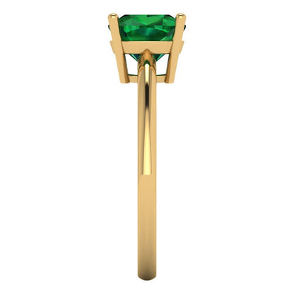 2 cttw Simulated Emerald Solitaire  Engagement Ring - Solid Yellow Gold (VVS1, Cushion Cut,7mm)