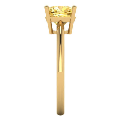 2 cttw Zirconia Simulated Yellow Diamond Solitaire  Engagement Ring - Solid Gold (VVS1, Cushion Cut,7mm)