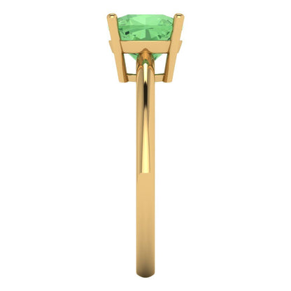 2 cttw Zirconia Simulated Green Diamond Solitaire  Engagement Ring - Solid Gold (VVS1, Cushion Cut,7mm)