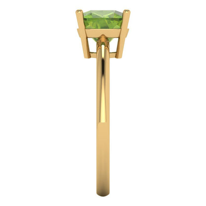 2 cttw Natural Peridot Solitaire  Engagement Ring - Solid Yellow Gold (VVS1, Cushion Cut,7mm)