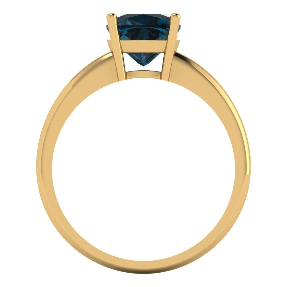 2 cttw Natural London Blue Topaz Solitaire  Engagement Ring - Solid Gold (Cushion Cut,7mm)
