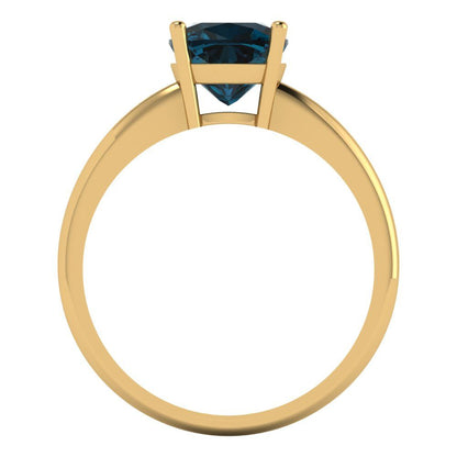 2 cttw Natural London Blue Topaz Solitaire  Engagement Ring - Solid Gold (Cushion Cut,7mm)