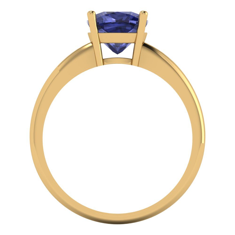 2 cttw Simulated Tanzanite Solitaire  Engagement Ring - Solid Gold (Cushion Cut,7mm)