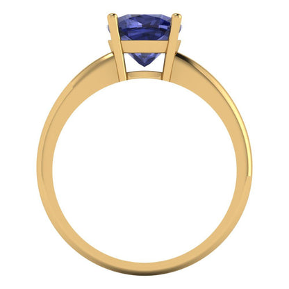 2 cttw Simulated Tanzanite Solitaire  Engagement Ring - Solid Gold (Cushion Cut,7mm)