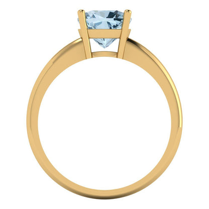 2 cttw Natural Aquamarine Solitaire  Engagement Ring - Solid Gold (Cushion Cut,7mm)