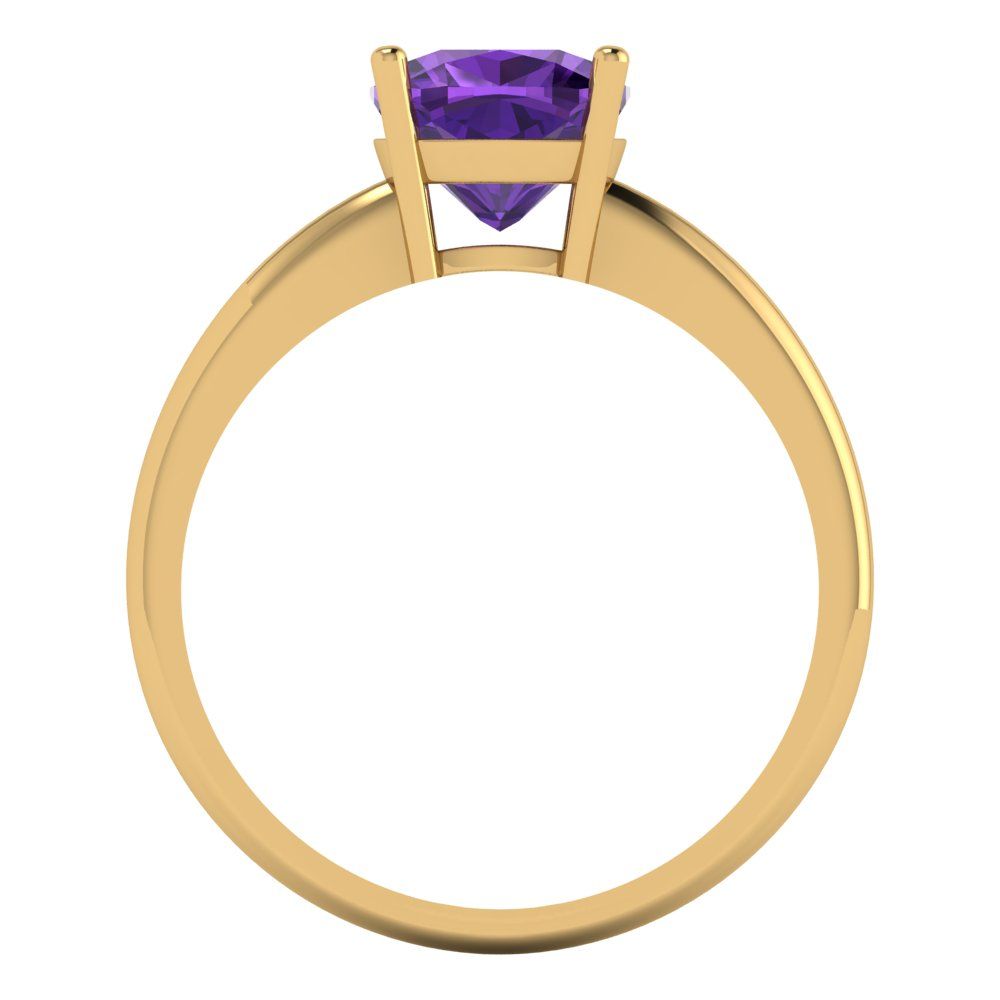 2 cttw Natural Amethyst Solitaire  Engagement Ring - Solid Gold (Cushion Cut,7mm)