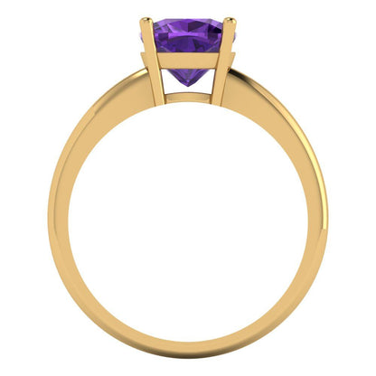 2 cttw Natural Amethyst Solitaire  Engagement Ring - Solid Gold (Cushion Cut,7mm)