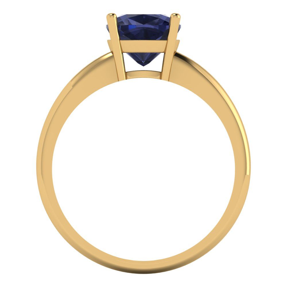 2 cttw Simulated Blue Sapphire Solitaire  Engagement Ring - Solid Gold (Cushion Cut,7mm)