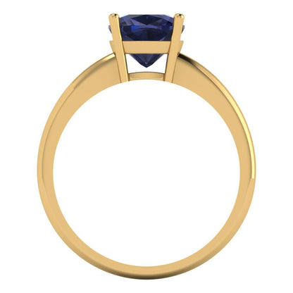 2 cttw Simulated Blue Sapphire Solitaire  Engagement Ring - Solid Gold (Cushion Cut,7mm)