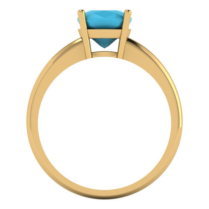 2 cttw Simulated Turquoise Solitaire  Engagement Ring - Solid Gold (Cushion Cut,7mm)
