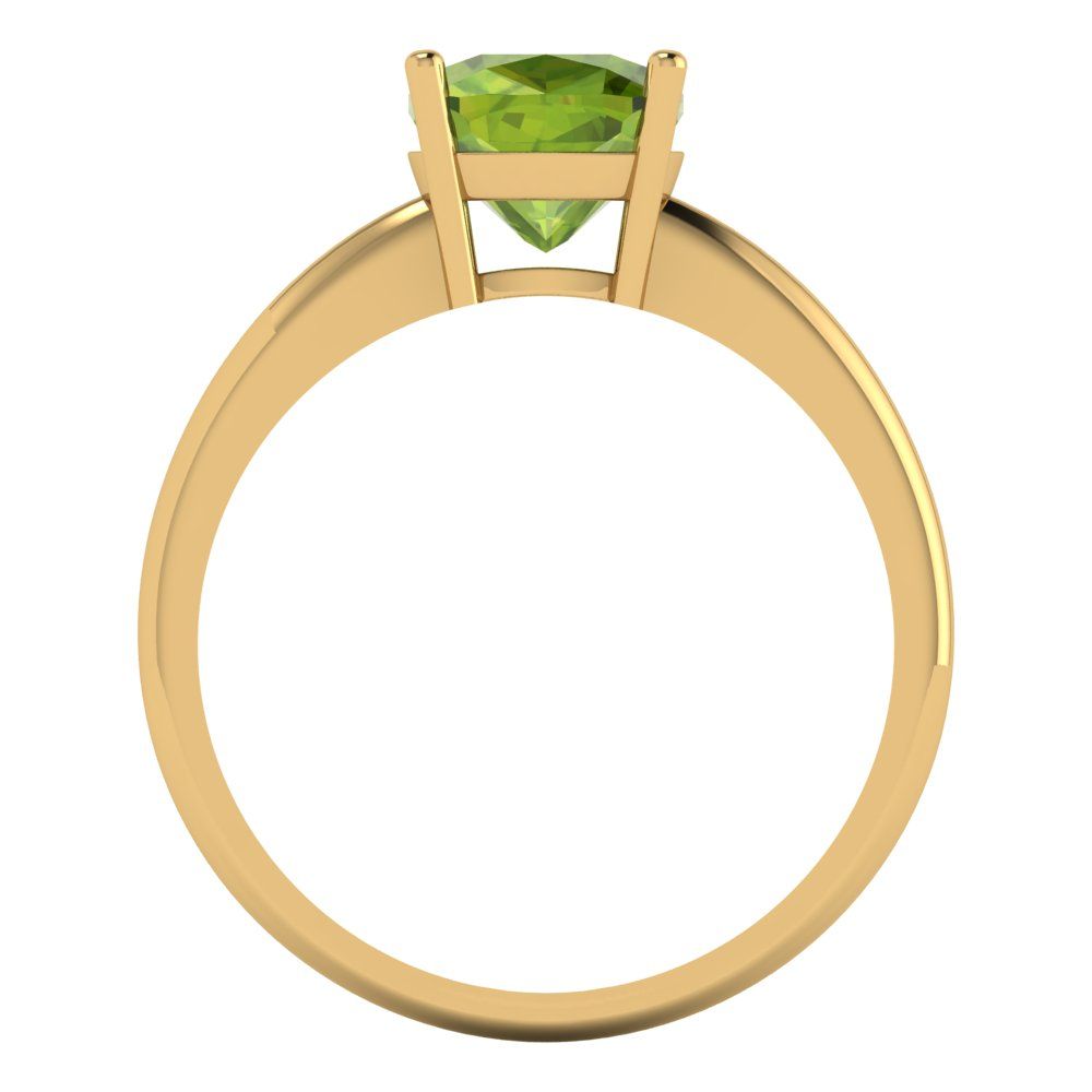 2 cttw Natural Peridot Solitaire  Engagement Ring - Solid Yellow Gold (VVS1, Cushion Cut,7mm)
