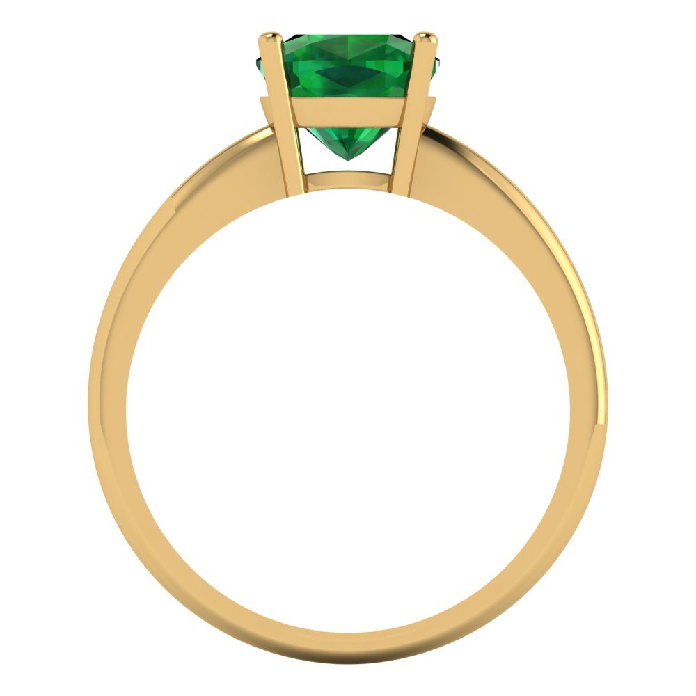 2 cttw Simulated Emerald Solitaire  Engagement Ring - Solid Yellow Gold (VVS1, Cushion Cut,7mm)