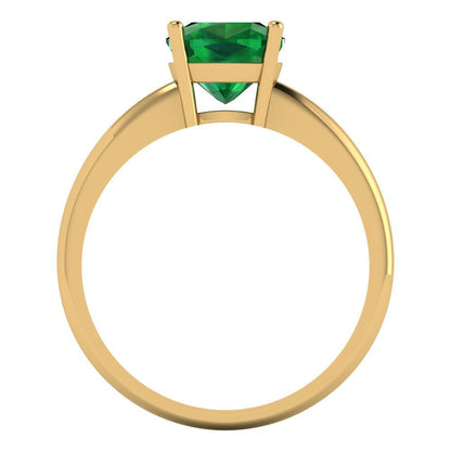 2 cttw Simulated Emerald Solitaire  Engagement Ring - Solid Yellow Gold (VVS1, Cushion Cut,7mm)