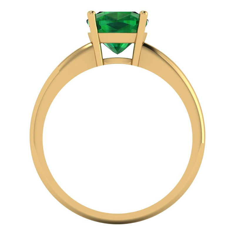 2.0 ct Brilliant Cushion Cut Simulated Emerald Stone Yellow Gold Solitaire Ring