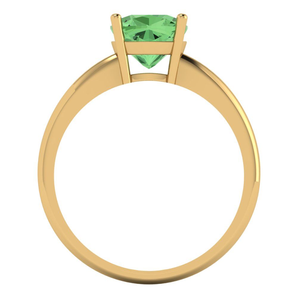2 cttw Zirconia Simulated Green Diamond Solitaire  Engagement Ring - Solid Gold (VVS1, Cushion Cut,7mm)