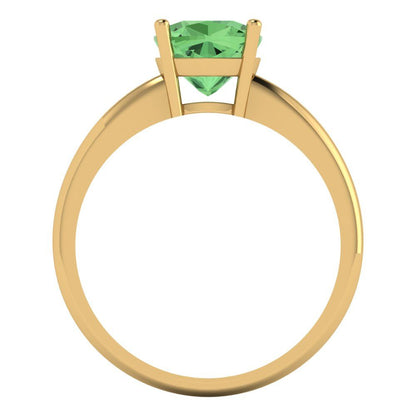 2 cttw Zirconia Simulated Green Diamond Solitaire  Engagement Ring - Solid Gold (VVS1, Cushion Cut,7mm)
