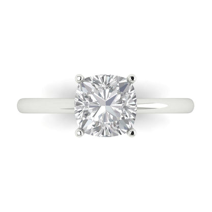 2 cttw Moissanite Solitaire  Engagement Ring - Solid White Gold (VVS1, Cushion Cut,7mm)