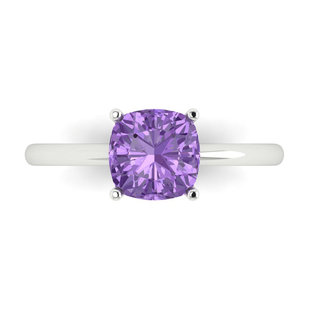 2 cttw Simulated Alexandrite Solitaire  Engagement Ring - Solid White Gold (VVS1, Cushion Cut,7mm)