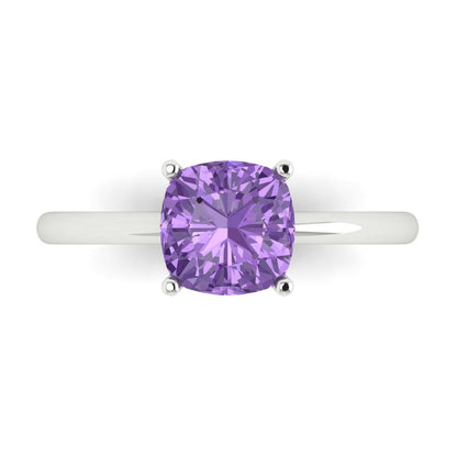 2 cttw Simulated Alexandrite Solitaire  Engagement Ring - Solid White Gold (VVS1, Cushion Cut,7mm)