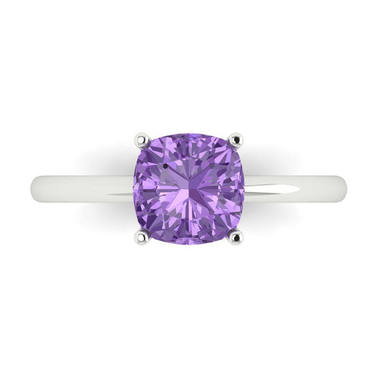 2 cttw Simulated Alexandrite Solitaire  Engagement Ring - Solid White Gold (VVS1, Cushion Cut,7mm)