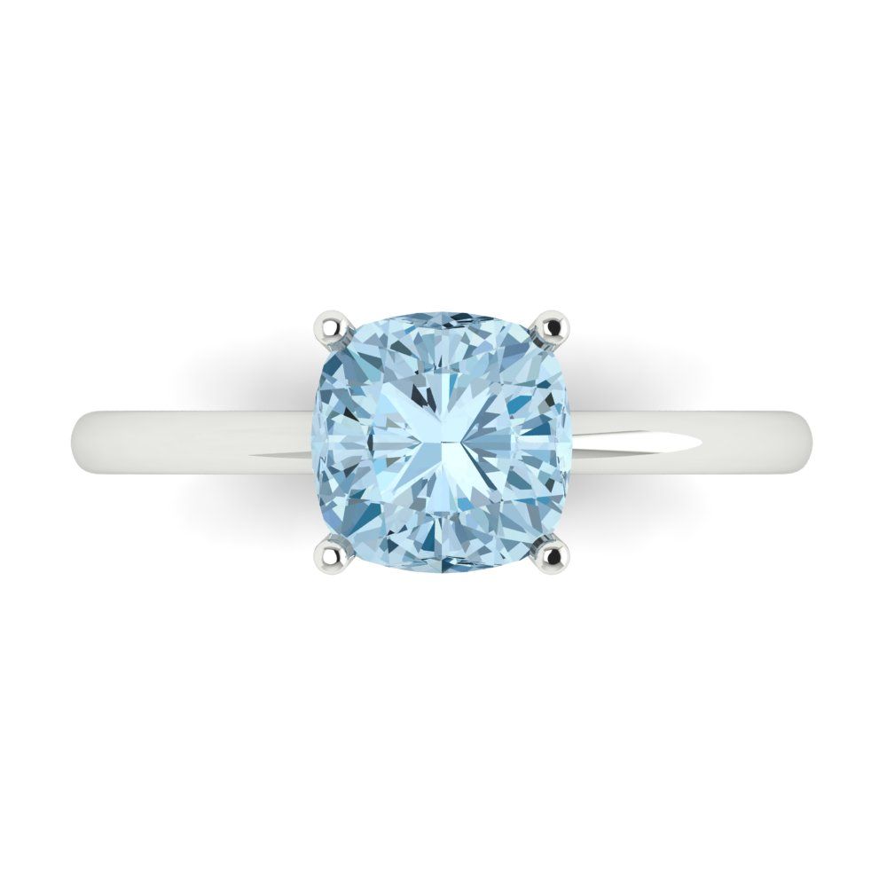 2 cttw Natural Sky Blue Topaz Solitaire  Engagement Ring - Solid White Gold (VVS1, Cushion Cut,7mm)