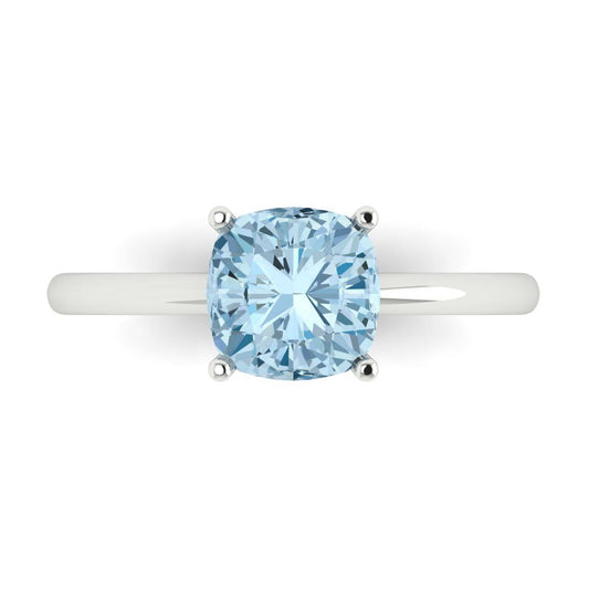 2 cttw Natural Sky Blue Topaz Solitaire  Engagement Ring - Solid White Gold (VVS1, Cushion Cut,7mm)