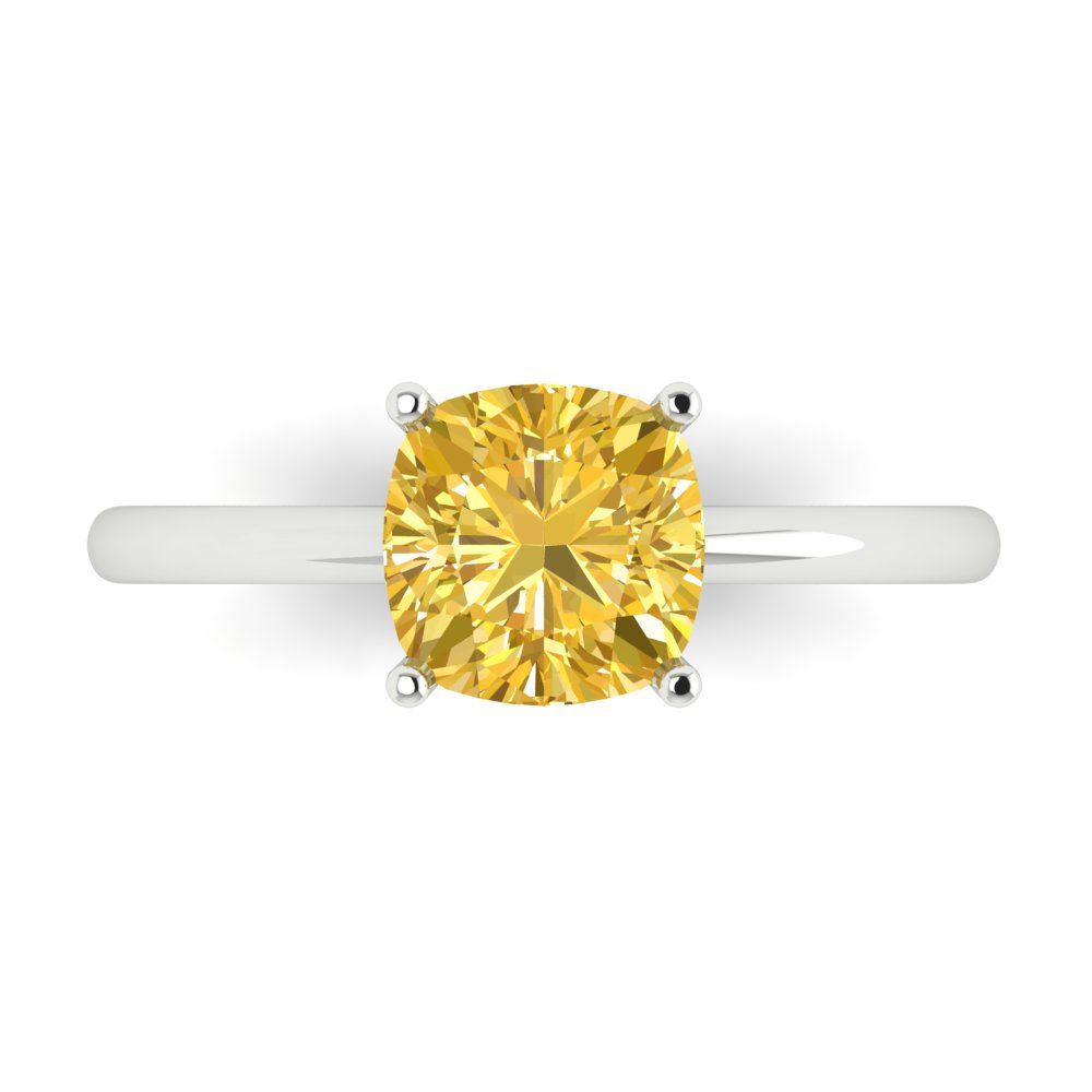 2 cttw Zirconia Simulated Yellow Diamond Solitaire  Engagement Ring - Solid White Gold (VVS1, Cushion Cut,7mm)