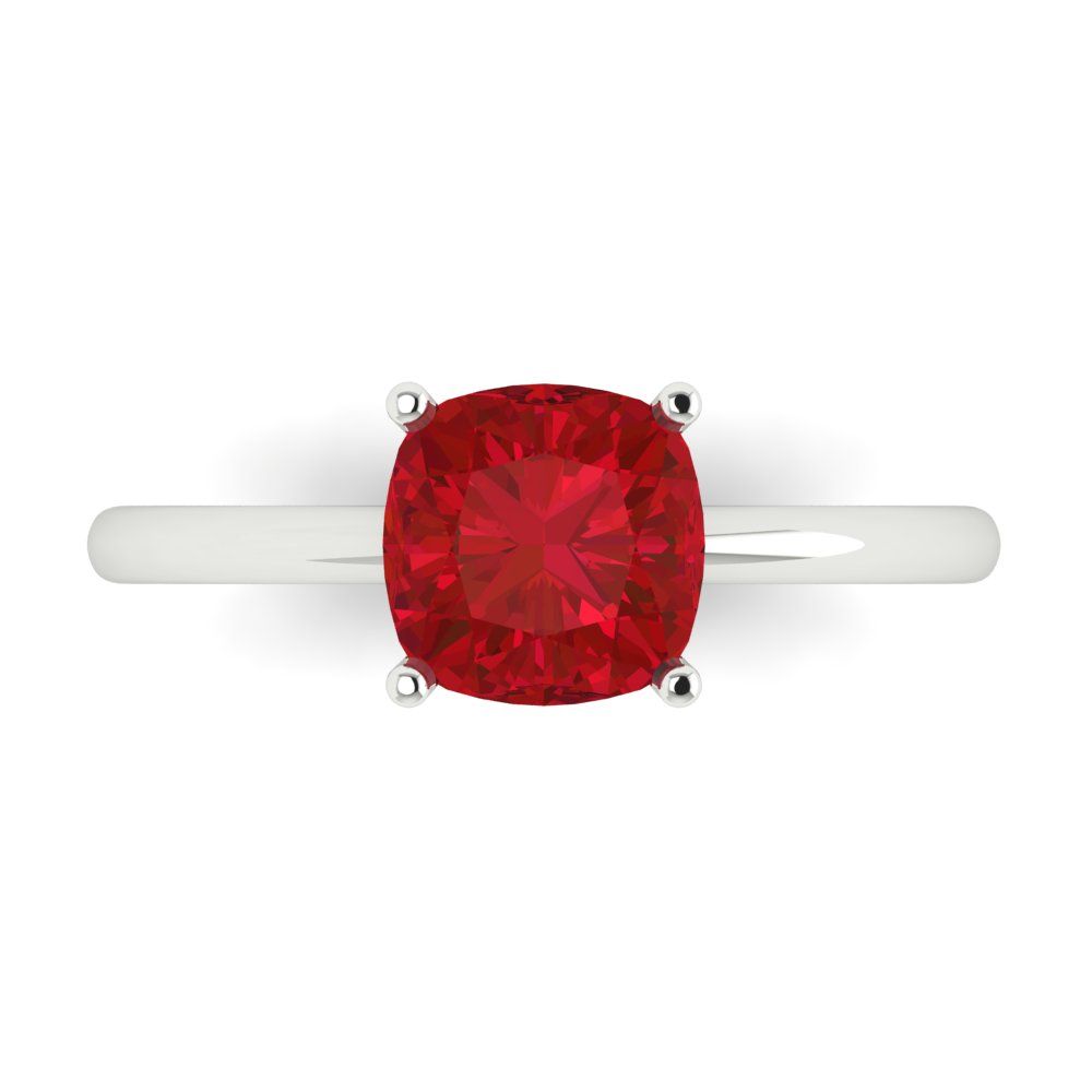 2 cttw Simulated Ruby Solitaire  Engagement Ring - Solid White Gold (VVS1, Cushion Cut,7mm)