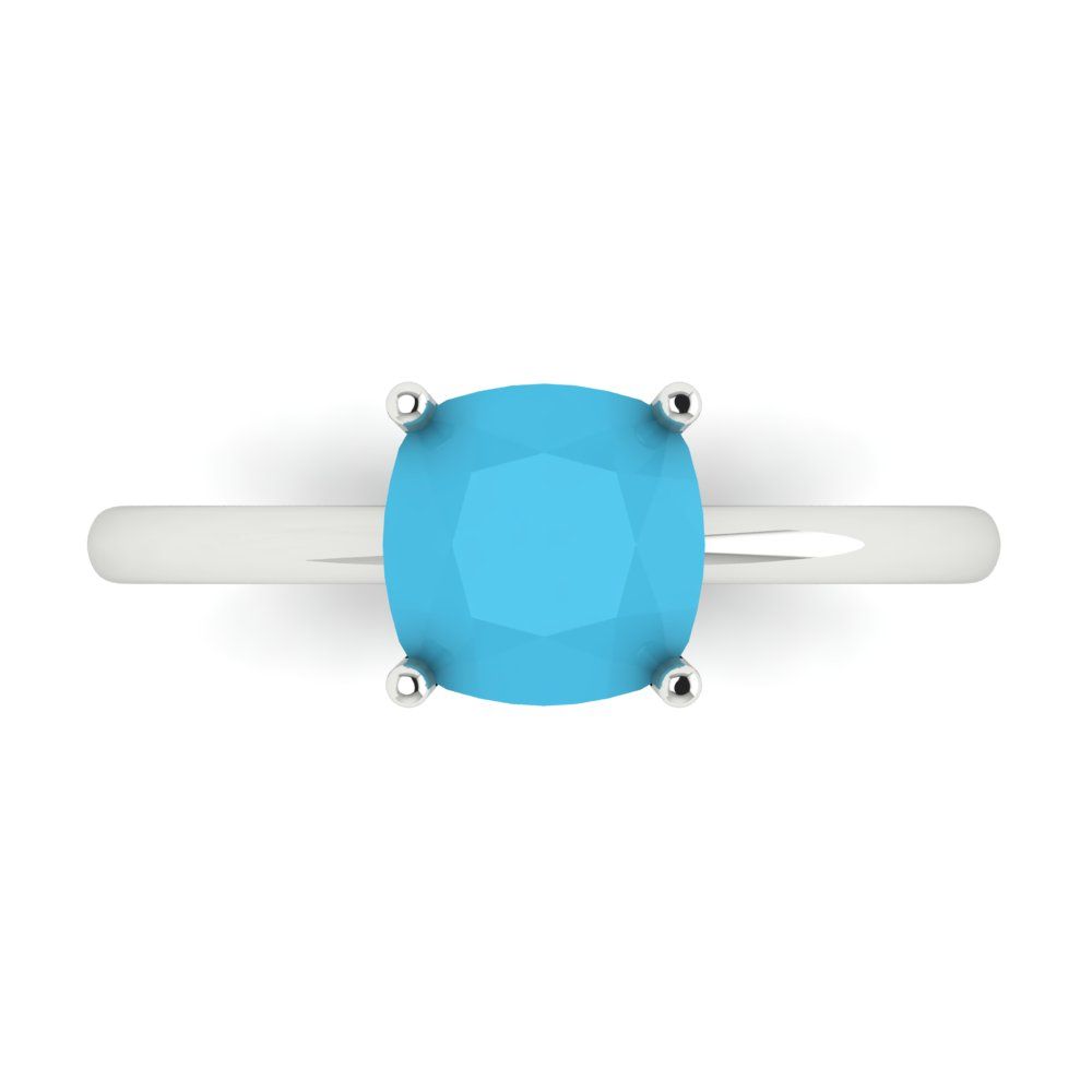 2 cttw Simulated Turquoise Solitaire  Engagement Ring - Solid White Gold (VVS1, Cushion Cut,7mm)