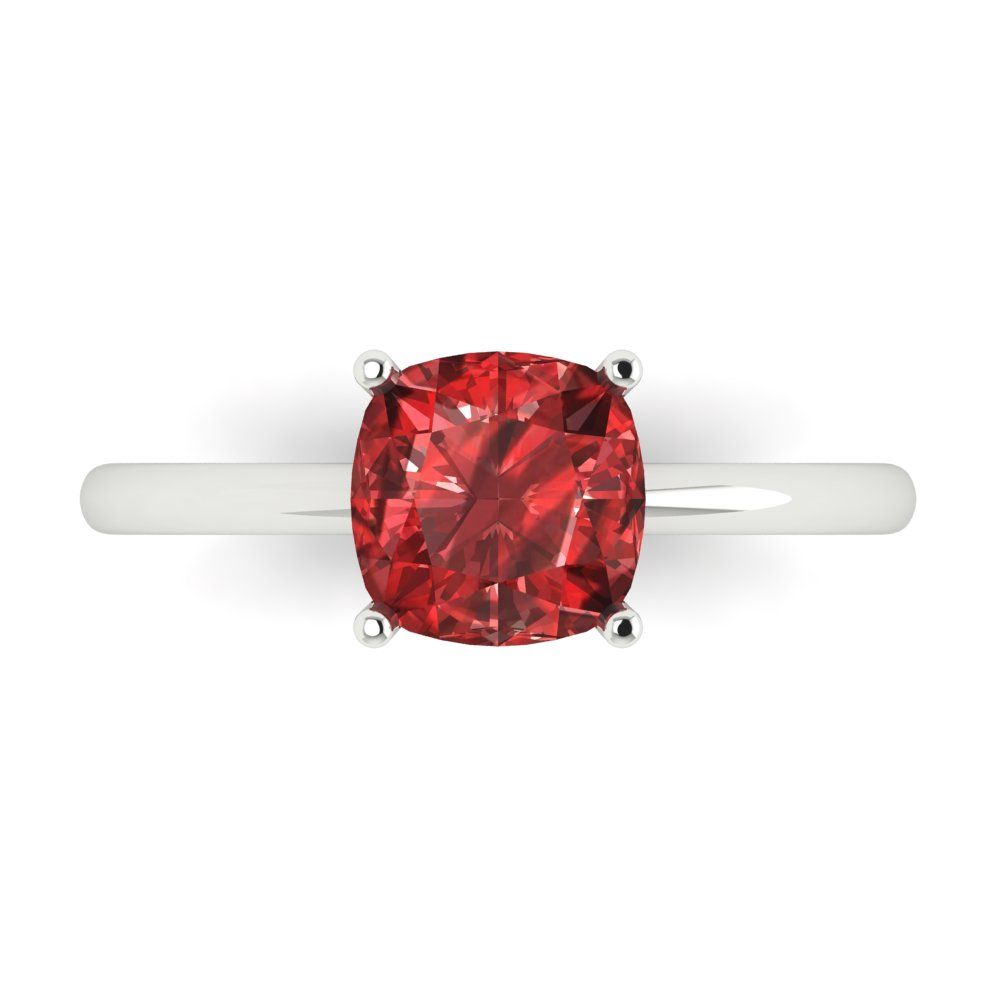2 cttw Natural Garnet Solitaire  Engagement Ring - Solid White Gold (VVS1, Cushion Cut,7mm)