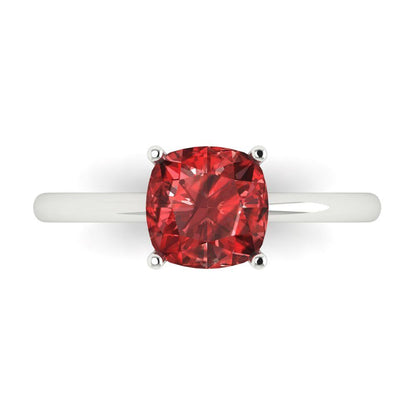 2 cttw Natural Garnet Solitaire  Engagement Ring - Solid White Gold (VVS1, Cushion Cut,7mm)