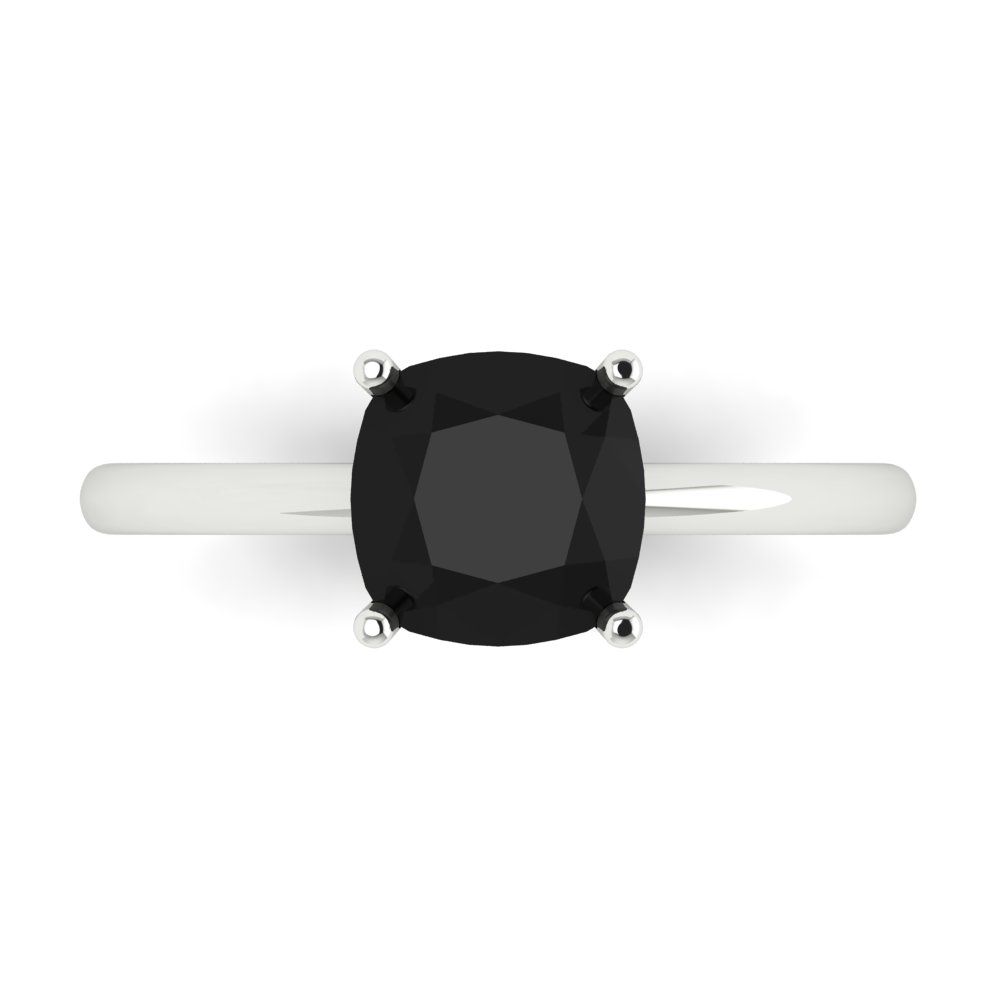 2 cttw Natural Onyx Solitaire  Engagement Ring - Solid White Gold (VVS1, Cushion Cut,7mm)