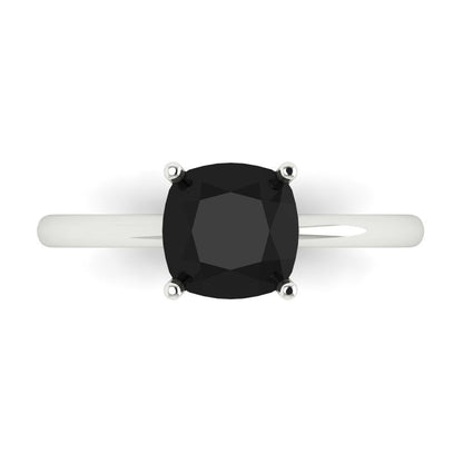 2 cttw Natural Onyx Solitaire  Engagement Ring - Solid White Gold (VVS1, Cushion Cut,7mm)