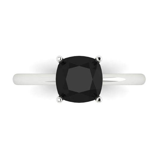 2 cttw Natural Onyx Solitaire  Engagement Ring - Solid White Gold (VVS1, Cushion Cut,7mm)