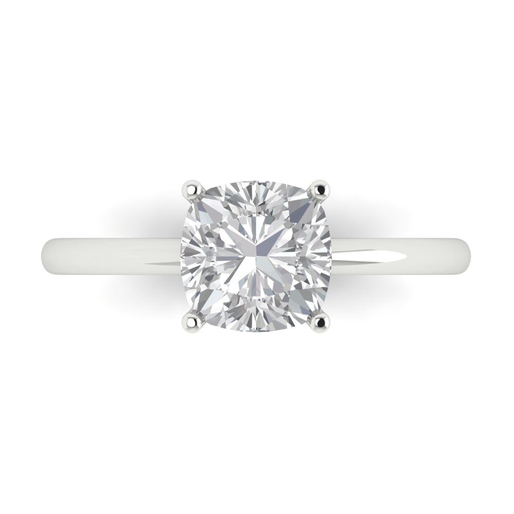 2 cttw White Sapphire Solitaire  Engagement Ring - Solid White Gold (VVS1, Cushion Cut,7mm)