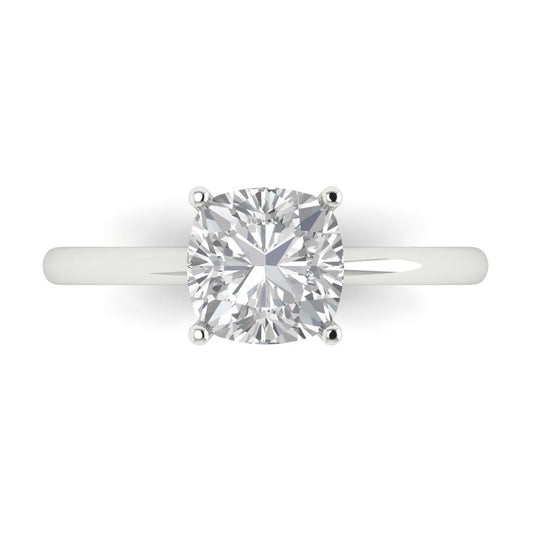 2 cttw White Sapphire Solitaire  Engagement Ring - Solid White Gold (VVS1, Cushion Cut,7mm)