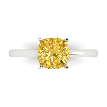 2 cttw Natural Citrine Solitaire  Engagement Ring - Solid White Gold (VVS1, Cushion Cut,7mm)