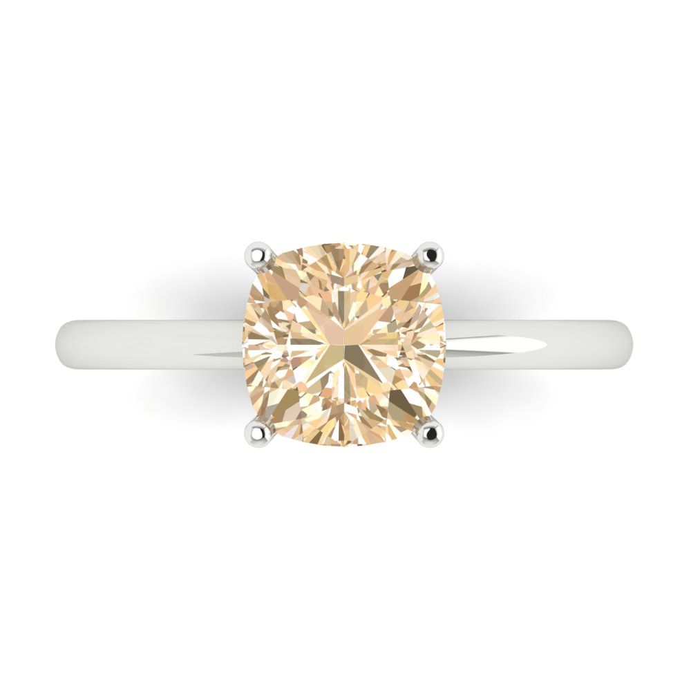 2 cttw Natural Morganite Solitaire  Engagement Ring - Solid White Gold (VVS1, Cushion Cut,7mm)