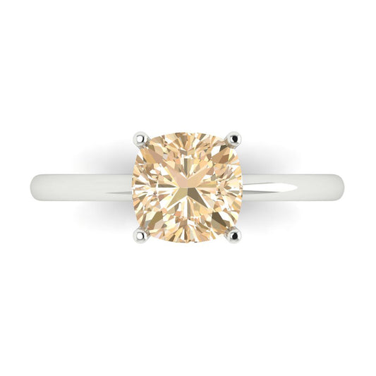 2 cttw Natural Morganite Solitaire  Engagement Ring - Solid White Gold (VVS1, Cushion Cut,7mm)