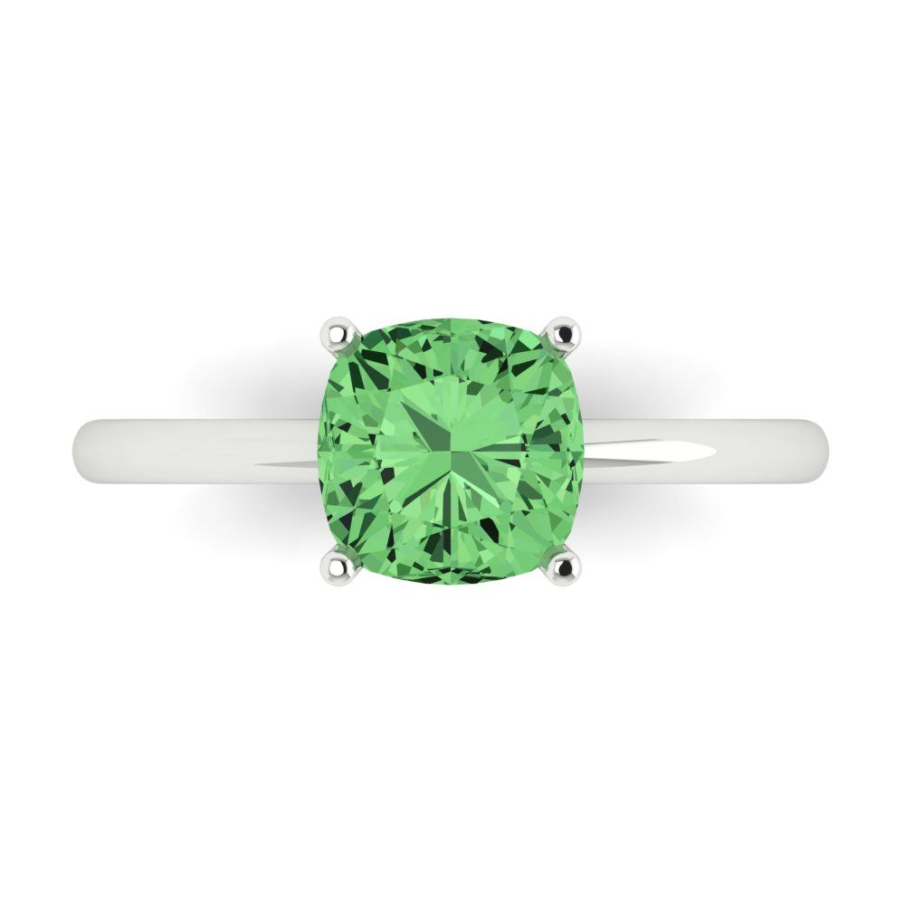 2 cttw Zirconia Simulated Green Diamond Solitaire  Engagement Ring - Solid Gold (VVS1, Cushion Cut,7mm)