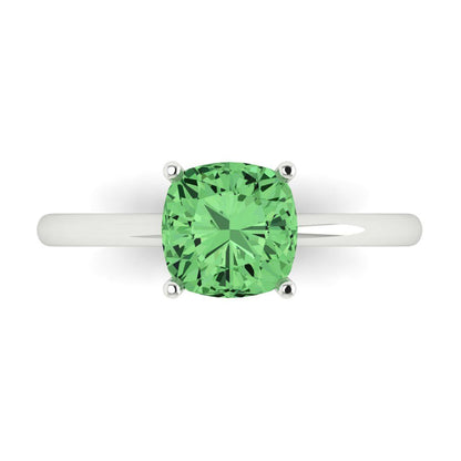 2 cttw Zirconia Simulated Green Diamond Solitaire  Engagement Ring - Solid Gold (VVS1, Cushion Cut,7mm)