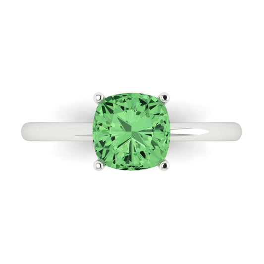 2 cttw Zirconia Simulated Green Diamond Solitaire  Engagement Ring - Solid White Gold (VVS1, Cushion Cut,7mm)