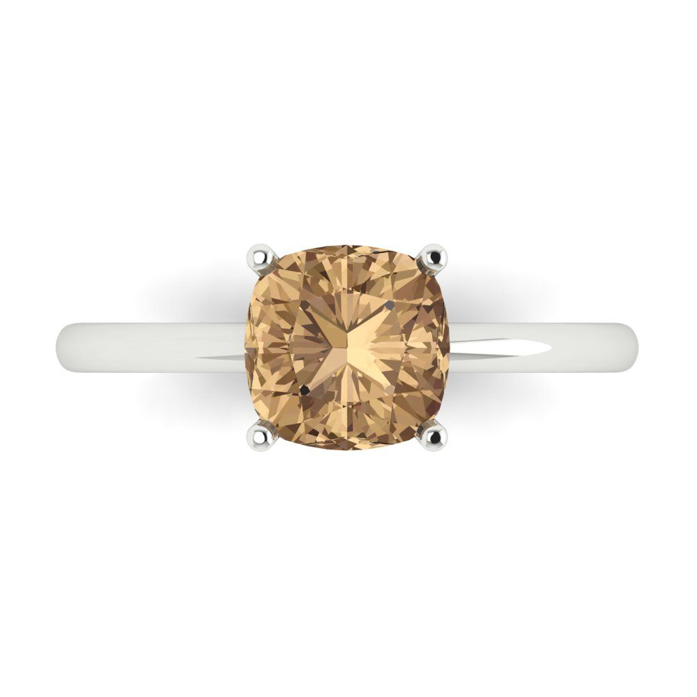 2 cttw Zirconia Simulated Champagne Diamond Solitaire  Engagement Ring - Solid Gold (VVS1, Cushion Cut,7mm)