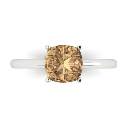2 cttw Zirconia Simulated Champagne Diamond Solitaire  Engagement Ring - Solid Gold (VVS1, Cushion Cut,7mm)