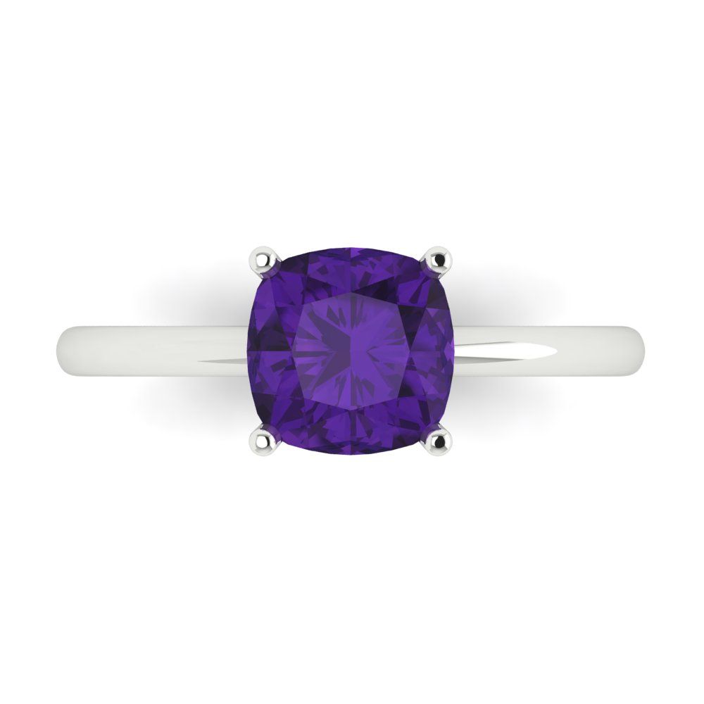 2 cttw Natural Amethyst Solitaire  Engagement Ring - Solid White Gold (VVS1, Cushion Cut,7mm)