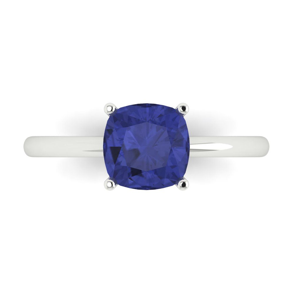 2 cttw Simulated Tanzanite Solitaire  Engagement Ring - Solid White Gold (VVS1, Cushion Cut,7mm)