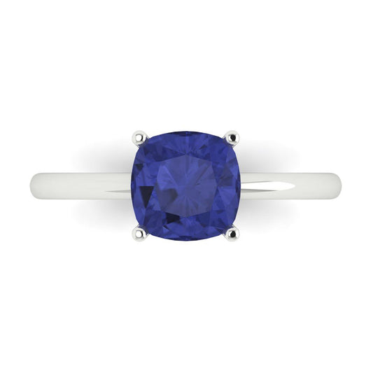 2 cttw Simulated Tanzanite Solitaire  Engagement Ring - Solid White Gold (VVS1, Cushion Cut,7mm)